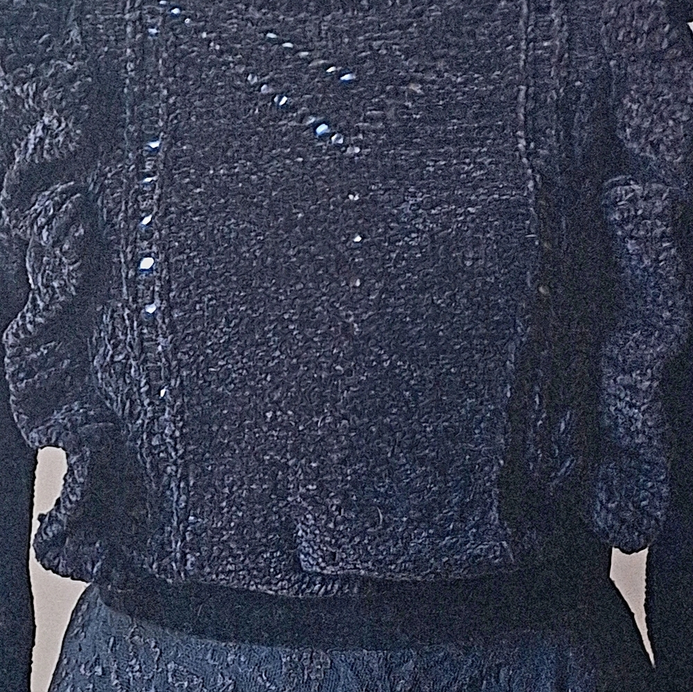 Black Ruffle Chunky Crewneck Sweater